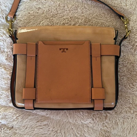 Tory Burch Alastair Pebbled Leather Shoulder Crossbody Bag Tan Convertible Bag - Picture 2 of 16